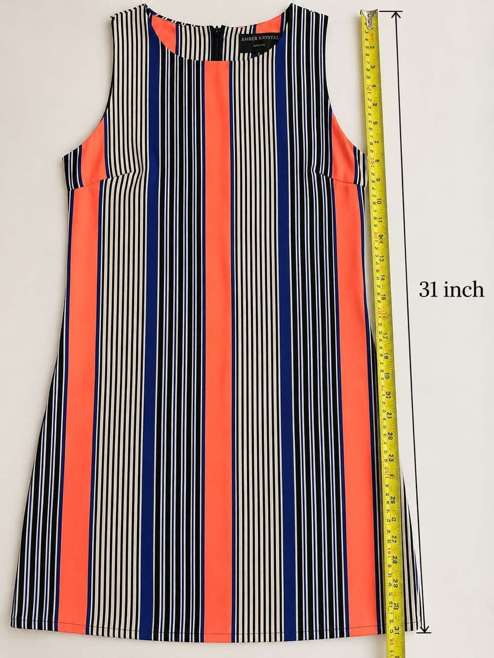 Sleeveless Striped A-Line Dress in Coral, Navy & Cream - Picture 5 of 11
